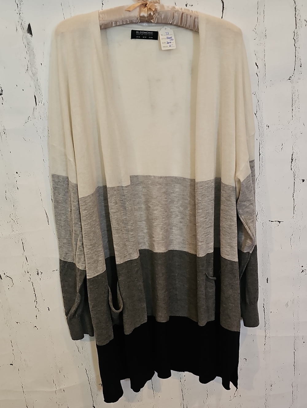 Colorblock Open Cardigan - Cream, Gray & Black 73